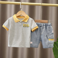 Load image into Gallery viewer, 2 Pieces Set Baby Kid Boys Striped Letters Polo Shirts And Shorts Wholesale 230228198
