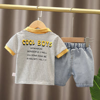 Load image into Gallery viewer, 2 Pieces Set Baby Kid Boys Striped Letters Polo Shirts And Shorts Wholesale 230228198
