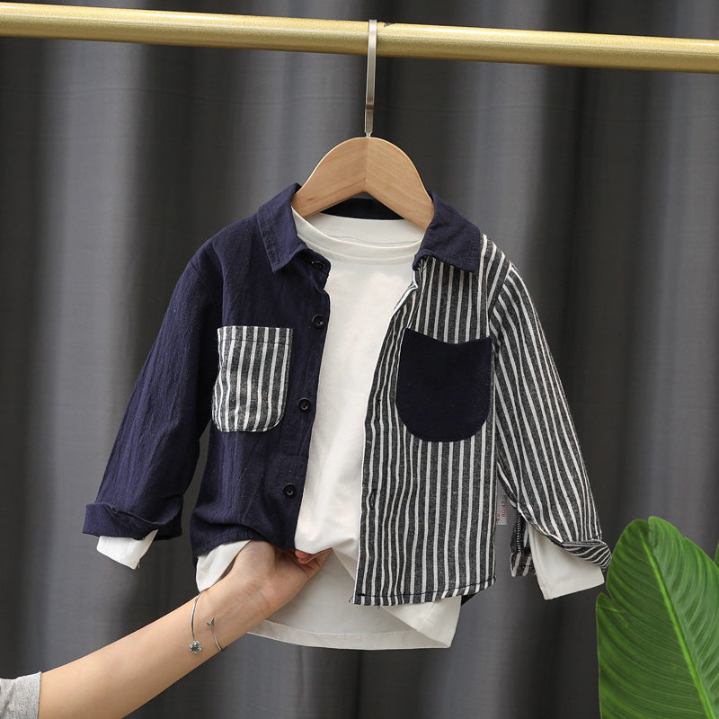 Baby Kid Boys Striped Color-blocking Shirts Wholesale 230228218