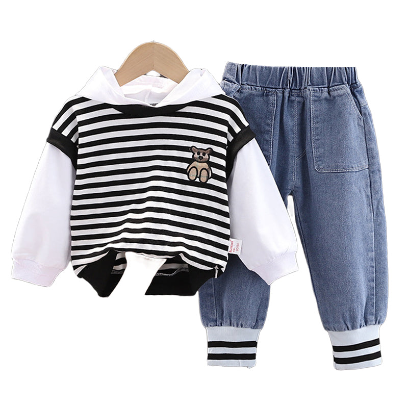 2 Pieces Set Baby Kid Boys Striped Color-blocking Cartoon Tops And Pants Wholesale 230228246