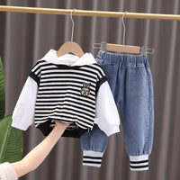 Load image into Gallery viewer, 2 Pieces Set Baby Kid Boys Striped Color-blocking Cartoon Tops And Pants Wholesale 230228246
