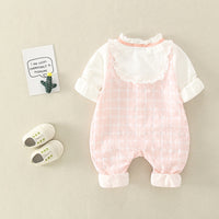 Load image into Gallery viewer, Baby Girls Flower Checked Birthday Jumpsuits Wholesale 230228285
