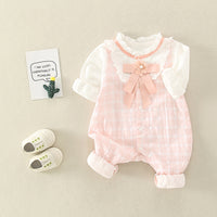 Load image into Gallery viewer, Baby Girls Flower Checked Birthday Jumpsuits Wholesale 230228285

