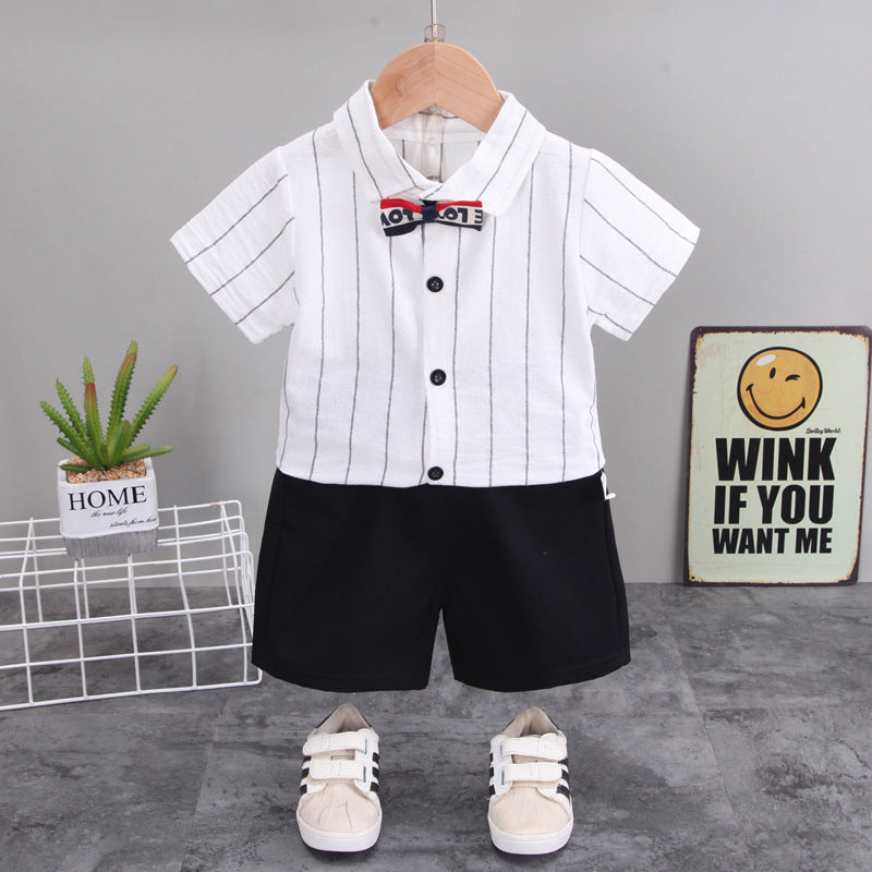 2 Pieces Set Baby Kid Boys Striped T-Shirts And Solid Color Shorts Wholesale 230228296