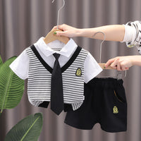 Load image into Gallery viewer, 2 Pieces Set Baby Kid Boys Striped Letters Polo Shirts And Solid Color Shorts Wholesale 230228313
