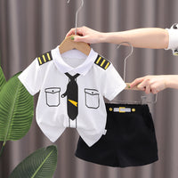 Load image into Gallery viewer, 2 Pieces Set Baby Kid Boys Striped Letters Polo Shirts And Solid Color Shorts Wholesale 230228313
