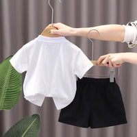 Load image into Gallery viewer, 2 Pieces Set Baby Kid Boys Striped Letters Polo Shirts And Solid Color Shorts Wholesale 230228313
