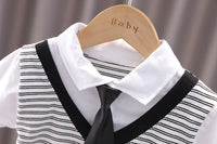 Load image into Gallery viewer, 2 Pieces Set Baby Kid Boys Striped Letters Polo Shirts And Solid Color Shorts Wholesale 230228313
