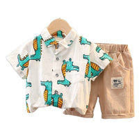 Load image into Gallery viewer, 2 Pieces Set Baby Kid Boys Animals Cartoon Print Shirts And Solid Color Shorts Wholesale 230228318
