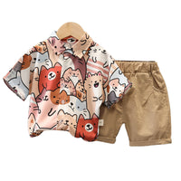 Load image into Gallery viewer, 2 Pieces Set Baby Kid Boys Animals Cartoon Print Shirts And Solid Color Shorts Wholesale 230228318
