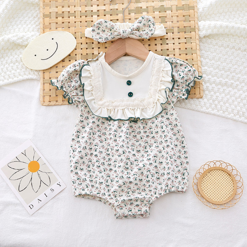 Baby Girls Flower Print Rompers And Jumpsuits Wholesale 230228322