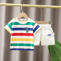 Load image into Gallery viewer, 2 Pieces Set Baby Kid Boys Striped Dinosaur Embroidered T-Shirts And Letters Shorts Wholesale 230228338
