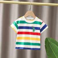Load image into Gallery viewer, 2 Pieces Set Baby Kid Boys Striped Dinosaur Embroidered T-Shirts And Letters Shorts Wholesale 230228338
