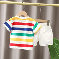 Load image into Gallery viewer, 2 Pieces Set Baby Kid Boys Striped Dinosaur Embroidered T-Shirts And Letters Shorts Wholesale 230228338
