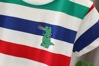 Load image into Gallery viewer, 2 Pieces Set Baby Kid Boys Striped Dinosaur Embroidered T-Shirts And Letters Shorts Wholesale 230228338
