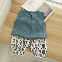 Load image into Gallery viewer, 2 Pieces Set Baby Kid Boys Solid Color Print Tank Tops And Graphic Pants Wholesale 230228339
