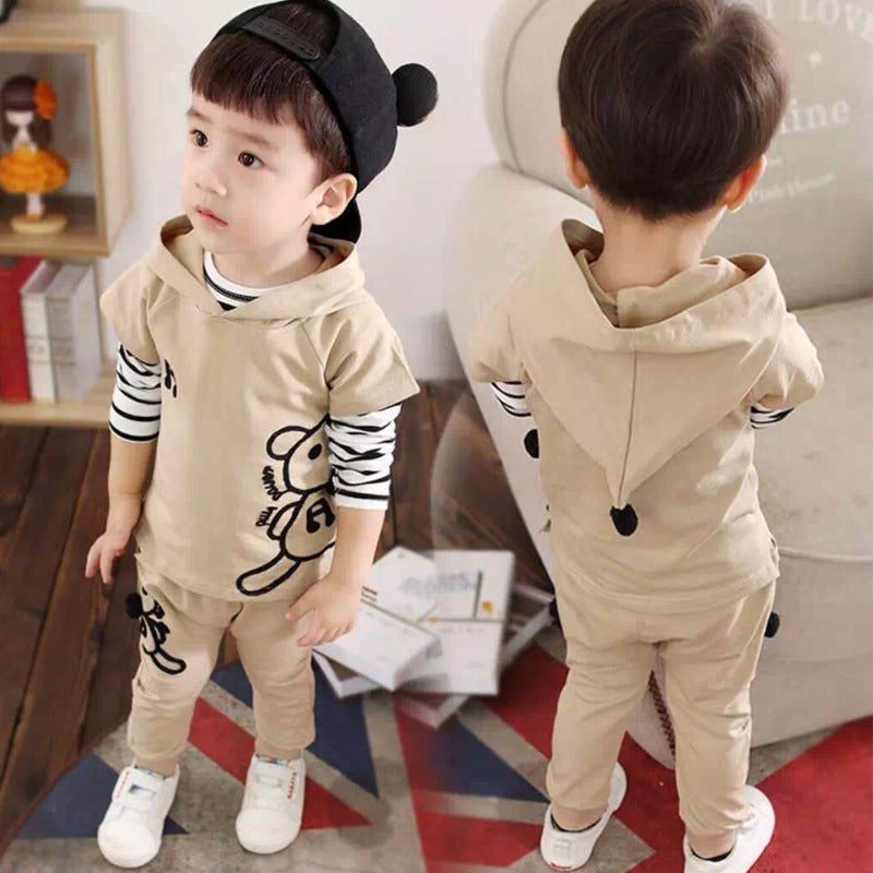 3 Pieces Set Baby Kid Boys Striped Tops Embroidered Hoodies Sweatshirts And Cartoon Pants Wholesale 23022834