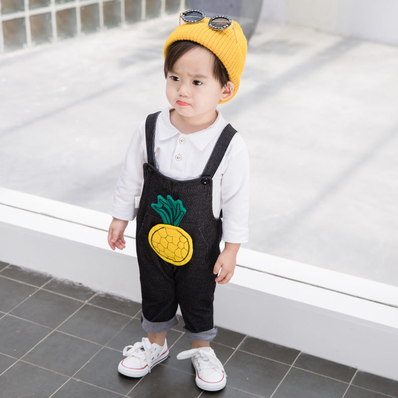 2 Pieces Set Baby Kid Boys Solid Color Tops And Fruit Jumpsuits Wholesale 23022835