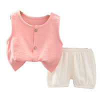 Load image into Gallery viewer, 2 Pieces Set Baby Kid Unisex Solid Color Letters Tank Tops And Shorts Wholesale 230228352
