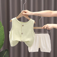 Load image into Gallery viewer, 2 Pieces Set Baby Kid Unisex Solid Color Letters Tank Tops And Shorts Wholesale 230228352
