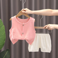 Load image into Gallery viewer, 2 Pieces Set Baby Kid Unisex Solid Color Letters Tank Tops And Shorts Wholesale 230228352
