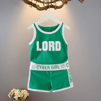 Load image into Gallery viewer, 2 Pieces Set Baby Kid Unisex Solid Color Letters Tank Tops And Shorts Wholesale 230228352
