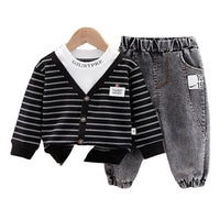 Load image into Gallery viewer, 2 Pieces Set Baby Kid Boys Striped Letters Tops And Solid Color Pants Wholesale 230228368

