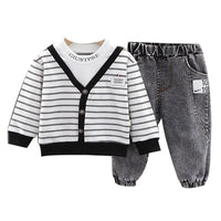 Load image into Gallery viewer, 2 Pieces Set Baby Kid Boys Striped Letters Tops And Solid Color Pants Wholesale 230228368
