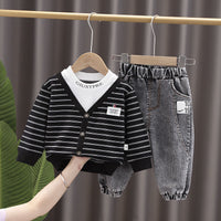 Load image into Gallery viewer, 2 Pieces Set Baby Kid Boys Striped Letters Tops And Solid Color Pants Wholesale 230228368
