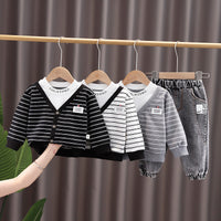 Load image into Gallery viewer, 2 Pieces Set Baby Kid Boys Striped Letters Tops And Solid Color Pants Wholesale 230228368
