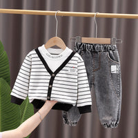 Load image into Gallery viewer, 2 Pieces Set Baby Kid Boys Striped Letters Tops And Solid Color Pants Wholesale 230228368
