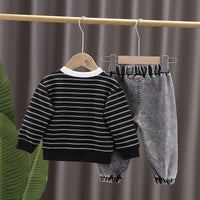 Load image into Gallery viewer, 2 Pieces Set Baby Kid Boys Striped Letters Tops And Solid Color Pants Wholesale 230228368
