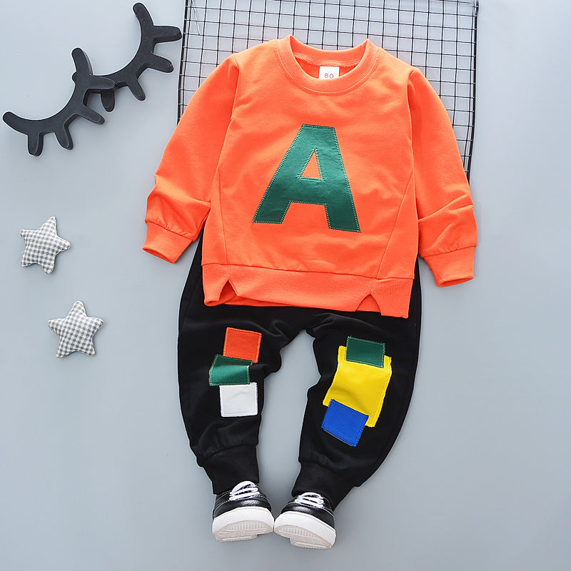 2 Pieces Set Baby Kid Boys Alphabet Tops And Color-blocking Pants Wholesale 23022837