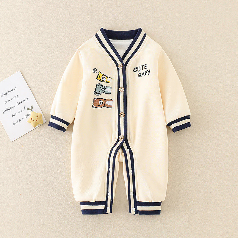 Baby Unisex Striped Cartoon Print Jumpsuits Wholesale 230228482