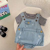 Load image into Gallery viewer, Baby Girls Striped T-Shirts And Ripped Rompers Wholesale 230228517
