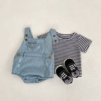Load image into Gallery viewer, Baby Girls Striped T-Shirts And Ripped Rompers Wholesale 230228517
