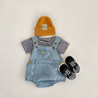 Load image into Gallery viewer, Baby Girls Striped T-Shirts And Ripped Rompers Wholesale 230228517
