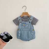 Load image into Gallery viewer, Baby Girls Striped T-Shirts And Ripped Rompers Wholesale 230228517
