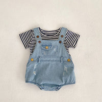 Load image into Gallery viewer, Baby Girls Striped T-Shirts And Ripped Rompers Wholesale 230228517
