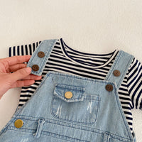 Load image into Gallery viewer, Baby Girls Striped T-Shirts And Ripped Rompers Wholesale 230228517
