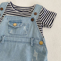 Load image into Gallery viewer, Baby Girls Striped T-Shirts And Ripped Rompers Wholesale 230228517
