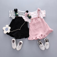 Load image into Gallery viewer, 2 Pieces Set Baby Kid Girls Striped T-Shirts And Cartoon Rompers Wholesale 23022867
