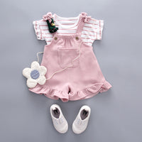 Load image into Gallery viewer, 2 Pieces Set Baby Kid Girls Striped T-Shirts And Cartoon Rompers Wholesale 23022867
