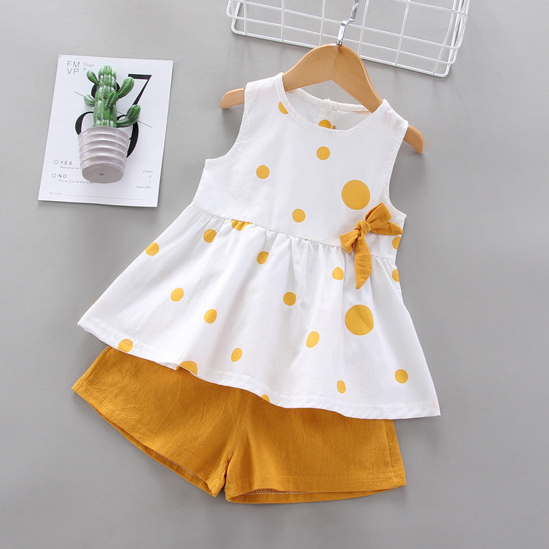 2 Pieces Set Baby Kid Girls Polka dots Print Tops And Solid Color Shorts Wholesale 23022870