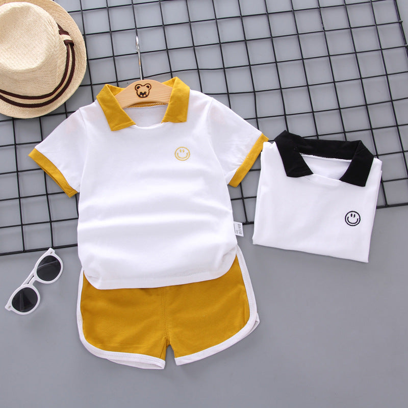 2 Pieces Set Baby Kid Boys Expression T-Shirts And Striped Shorts Wholesale 23022871