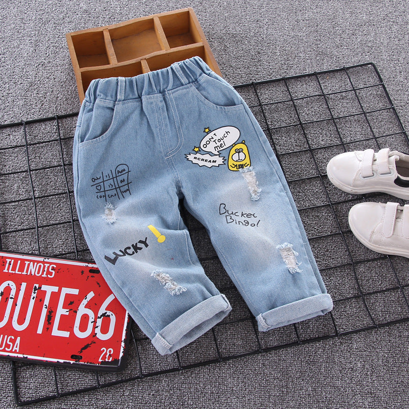 Baby Kid Boys Letters Ripped Print Pants Jeans Wholesale 23022893