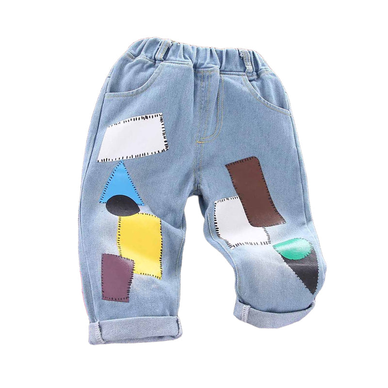 Baby Kid Boys Color-blocking Checked Pants Jeans Wholesale 23022896