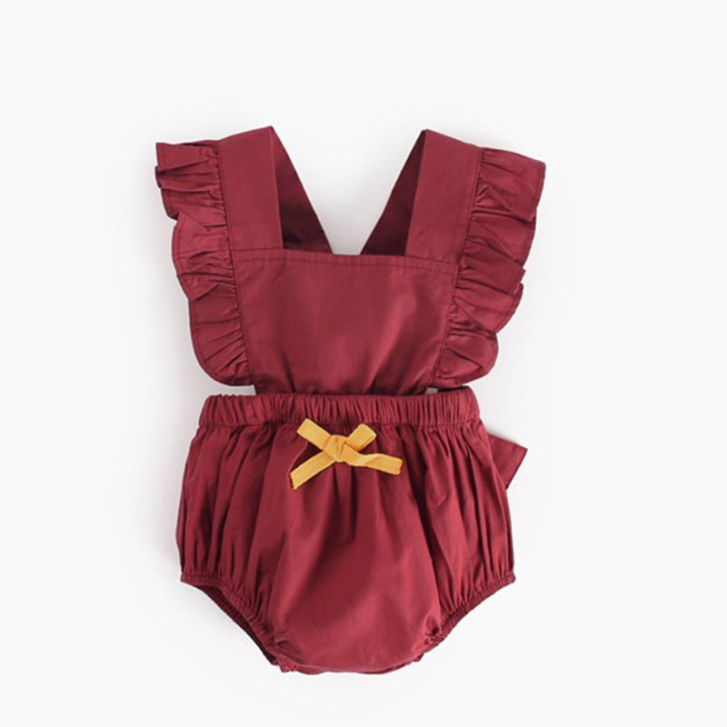 Baby Girls Solid Color Bow Rompers Wholesale 23030217