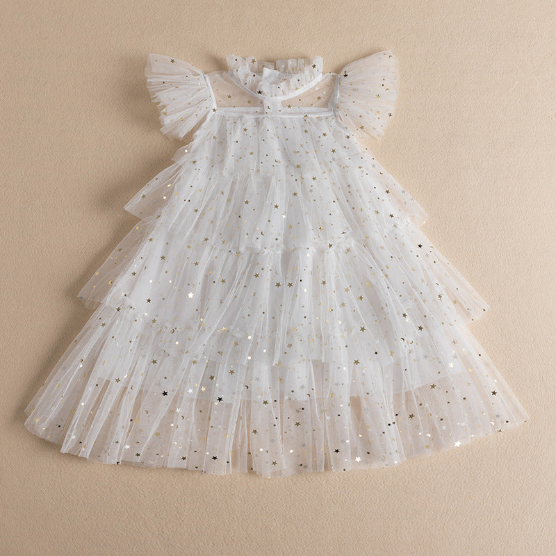 Kid Girls Solid Color Star Dresses Princess Dresses Wholesale 230302171