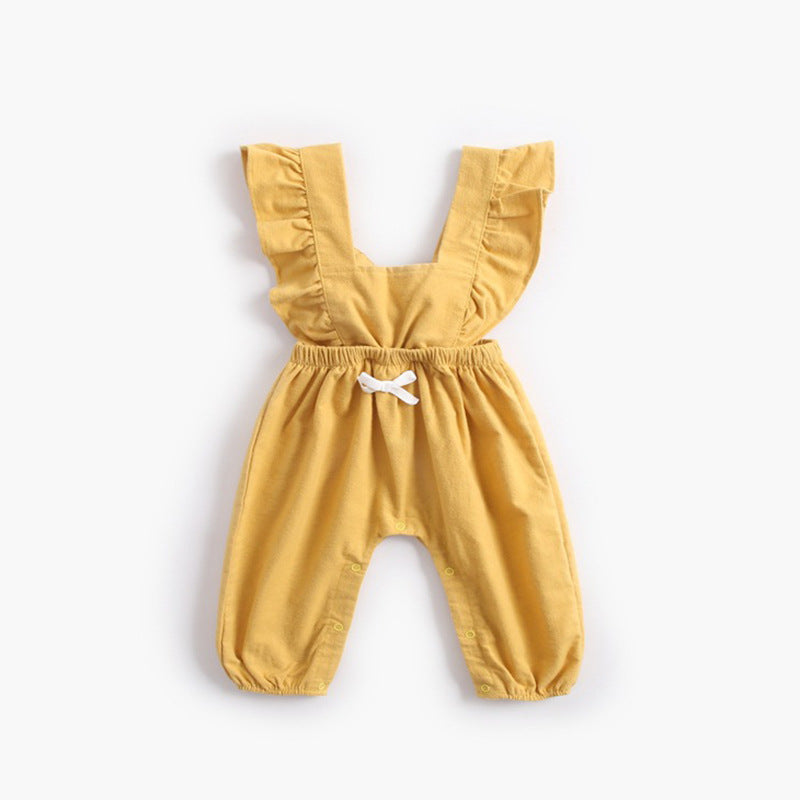 Baby Girls Solid Color Bow Jumpsuits Wholesale 23030218